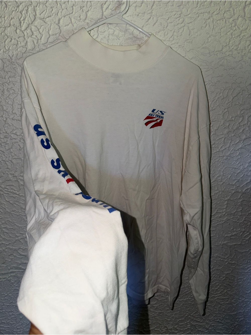 Vintage US Ski Team White Mock Neck Long Sleeve Graphic T-Shirt Cotton Deluxe XL